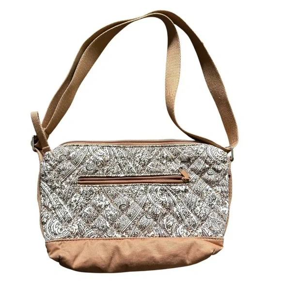 Lands’ End Quilted Paisley Crossbody Shoulder Bag Tan Brown Preloved - Picture 3 of 9